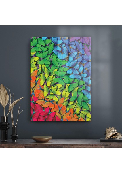 Cam Tablo Renkli Kelebekler 50X70 cm