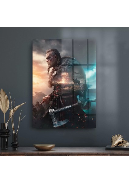 Cam Tablo Assassin's Creed Renkli Valhalla 50X70 cm