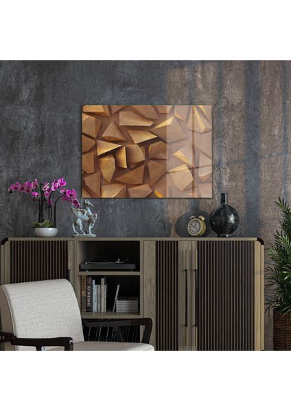 Cam Tablo Geometrik Ahşap Ağaç Desenli 50X70 cm