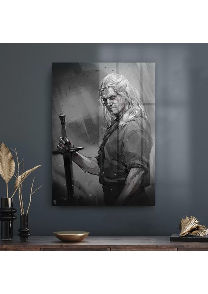 Cam Tablo The Witcher Siyah Beyaz 50X70 cm