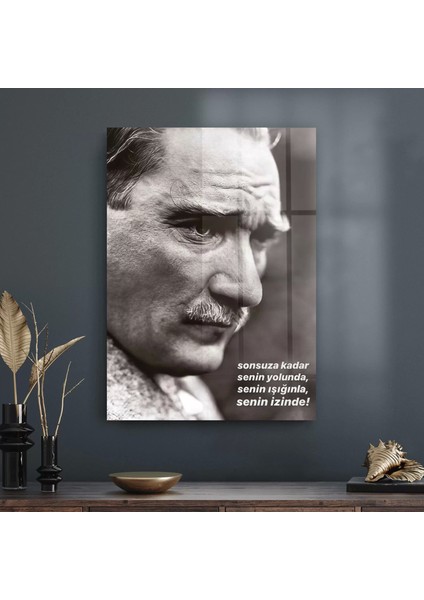 Cam Tablo Atatürk Portresi Yazılı 50X70 cm
