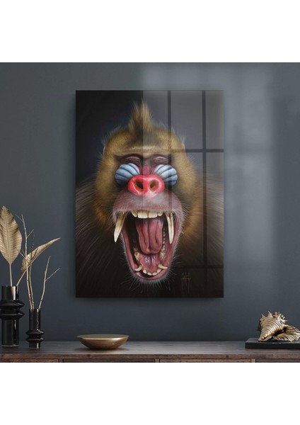 Cam Tablo Eğlenceli Maymun 30X40 cm