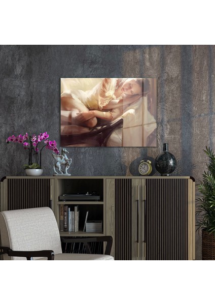 Cam Tablo Yağlı Boya Kadın Porte 50X70 cm