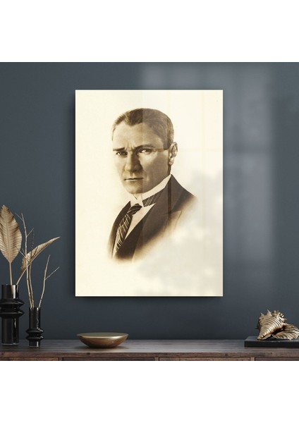 Atatürk Portesi Eskitme Cam Tablo 70X100 cm