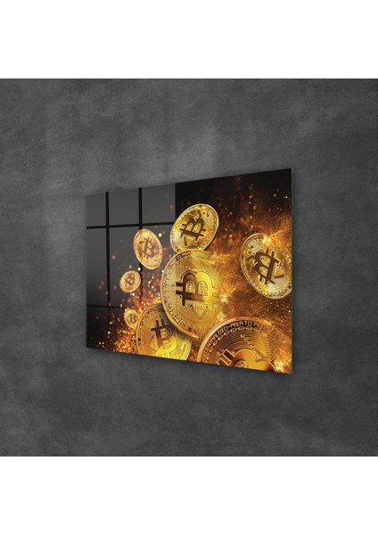 Cam Tablo Bitcoin Gold Desenli 50X70 cm