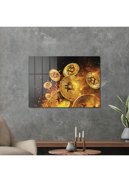 Cam Tablo Bitcoin Gold Desenli 50X70 cm