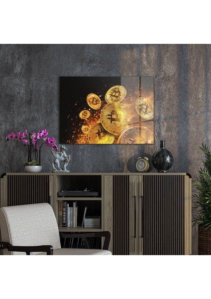 Cam Tablo Bitcoin Gold Desenli 50X70 cm