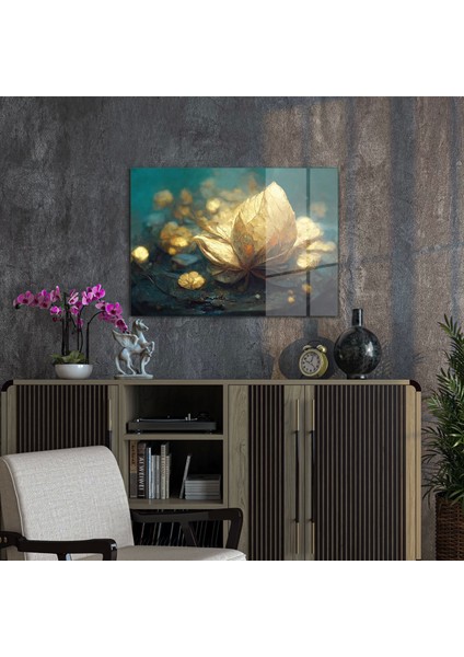 Cam Tablo Gold Lily Desenli 50X70 cm