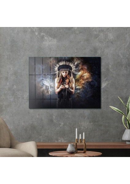 Cam Tablo Spiritual Kızılderili Kadın 50X70 cm modelleri