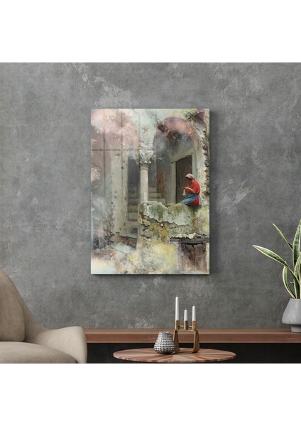 Cam Tablo Yağlı Boya Örgücü Kız 70X100 cm modelleri