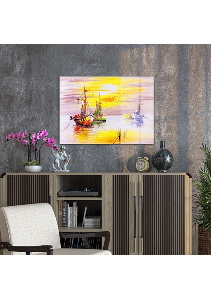 Cam Tablo Yağlı Boya Kayık Limanı 50X70 cm