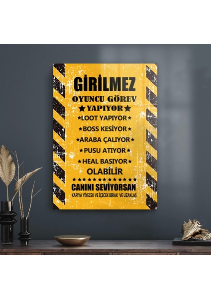 Cam Tablo Gamer Eskitilmiş Uyarı Yazılı 30X40 cm
