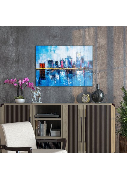 Cam Tablo Yağlı Boya Şehir Manzarası 50X70 cm