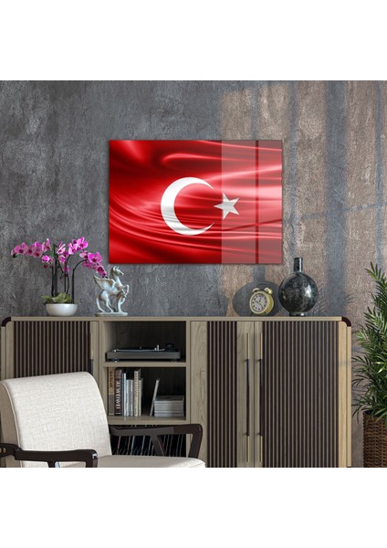 Cam Tablo Türk Bayrağı Desenli 50X70 cm