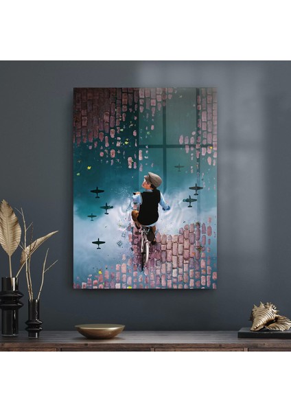 Cam Tablo Bisikletli Çocuk 30X40 cm