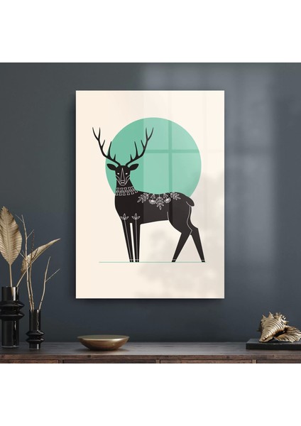 Cam Tablo Minimal Geyik Desenli 30X40 cm