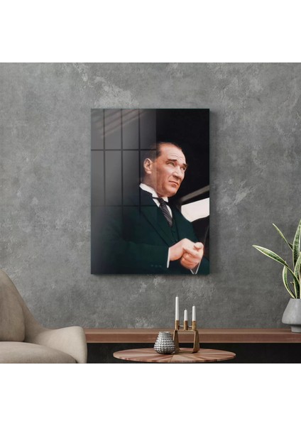 Cam Tablo Atatürk Takım Elbiseli 70X100 cm