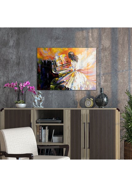 Cam Tablo Yağlı Boya Piyano Çalan Kadın 30X40 cm