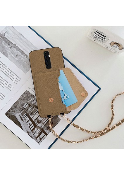 Oppo Reno 2z Zebana Boyun Askılı Deri Kılıf Açık Kahverengi