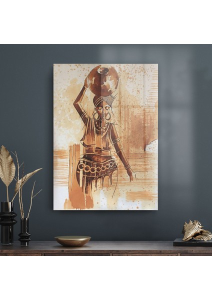 Testi Taşıyan Afrikalı Kadın Cam Tablo 70X100 cm