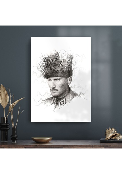 Atatürk Cam Tablo Özel Çizim 70X100 cm