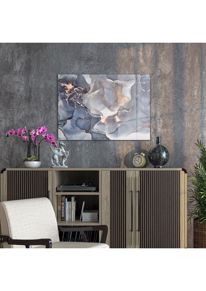 Cam Tablo Gri Mermer Desenli 30X40 cm