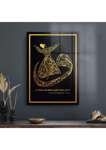 Cam Tablo Mevlana Vav Dini Islami Tablo 70X100 cm