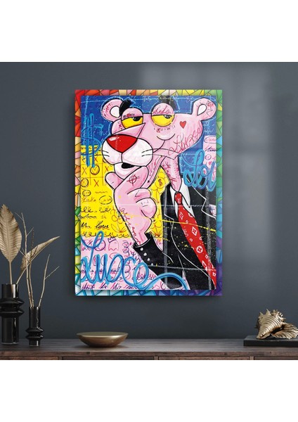 Cam Tablo Pop Art Pembe Panter 70X100 cm
