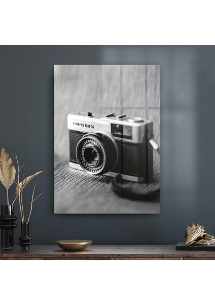 Cam Tablo Vintage Fotoğraf Makinesi 70X100 cm
