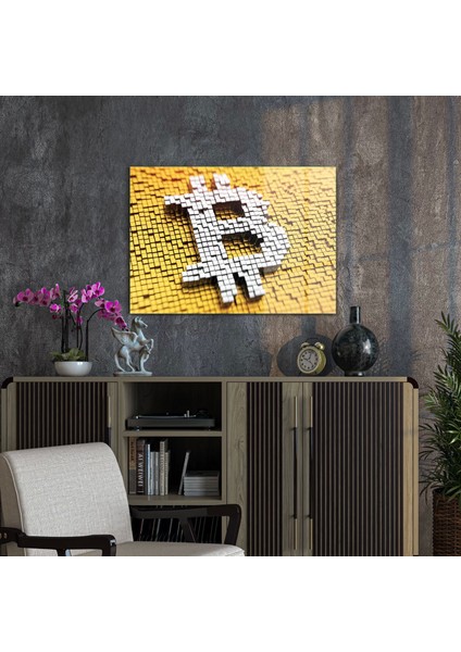 Bitcoin Logo Cam Tablo 70X100 cm