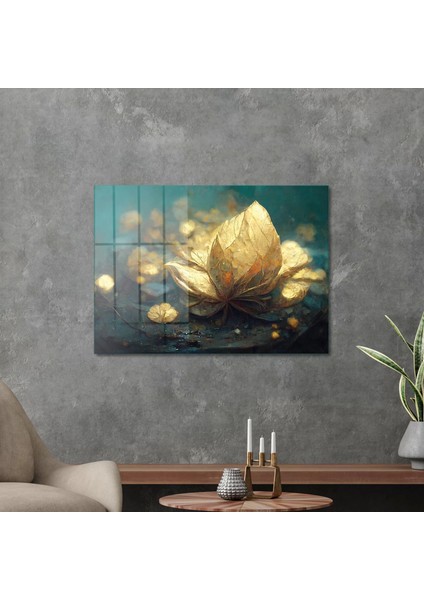 Cam Tablo Gold Lily Desenli 70X100 cm