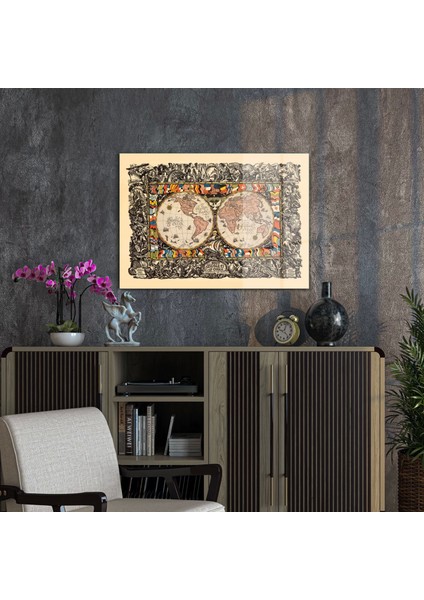 World Map Old Style Cam Tablo 70X100 cm