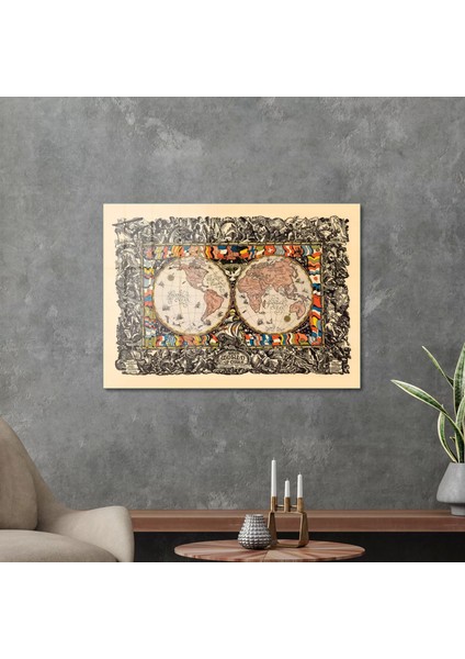 World Map Old Style Cam Tablo 70X100 cm modelleri