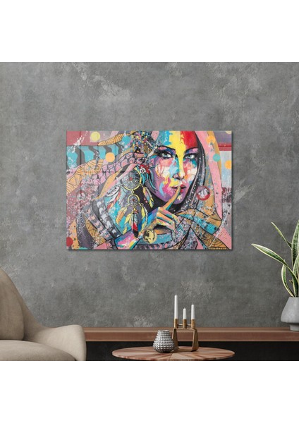 Cam Tablo Pop Art Colour Woman 70X100 cm