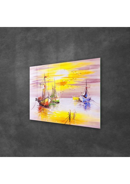 Cam Tablo Yağlı Boya Kayık Limanı 70X100 cm