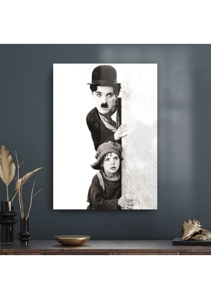 Charlie Caplin ve Çocuk Cam Tablo 70X100 cm