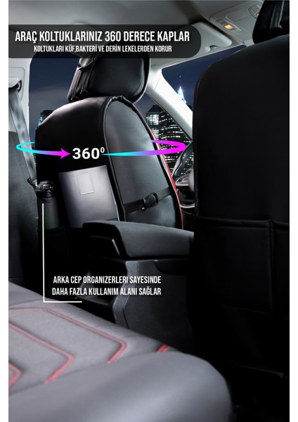 toyota Auris Lüx Oto Koltuk Kılıfı Ön Arka Takım (Antalya) Siyah Kırmızı
