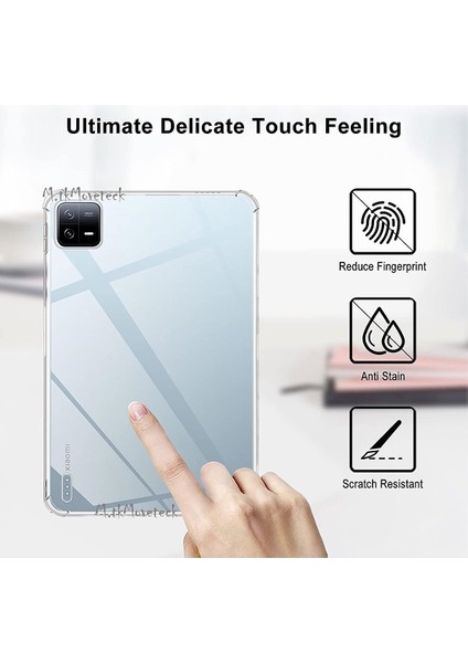 MTK Moveteck Xiaomi Pad 6 Pro 11 Inç Tablet Kılıf Arkası Şeffaf Köşe Korumalı Darbe Önleyici Anti Shock Şeffaf Silikon Armor Pp Ultra Slim Sararmaz