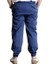 Büyük Beden Pantolon Keten Kargo Jogger 21911 Indigo 3