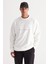 Erkek Ekru Oversize Bol Kesim Içi Polarlı 3 Iplik Bisiklet Yaka Pamuklu Sweatshirt 1
