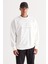 Erkek Ekru Oversize Bol Kesim Içi Polarlı 3 Iplik Bisiklet Yaka Pamuklu Sweatshirt 3
