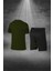 Büyük Beden Erkek Haki Dri-Fit Kumaş Baskısız Yuvarlak Yaka Kısa Kol Tişört Şort Alt Üst Spor Takım 4XL-10XL 4