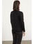 Önü Örgü Detaylı Triko Basic Kazak - Siyah 4