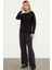 Kayık Yaka Motif Detaylı Triko Kazak - Siyah 3