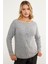 Kayık Yaka Motif Detaylı Triko Kazak - Gri 1
