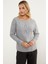 Kayık Yaka Motif Detaylı Triko Kazak - Gri 3