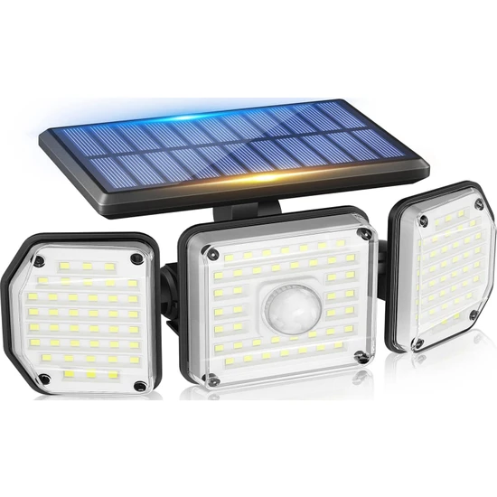 Teotake Dış Mekan Güneş Enerjili Hareket Sensörü Işık - 122 LED Güneş Enerjili Işık Dış Mekan 3 Kafa Dış Mekan (Yurt Dışından)