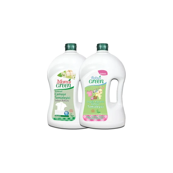 Mom's Green 2'li Set Mom'sgreen Çamaşır Deterjanı Beyaz-Baby'sgreen Organik Bebek Çamaşır Deterjanı 1,5litre*2