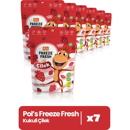 Pol's Freeze Fresh Kukuli Çilek 15 g x 7 Adet Freeze Dry Dondurularak Kurutulmuş Meyve