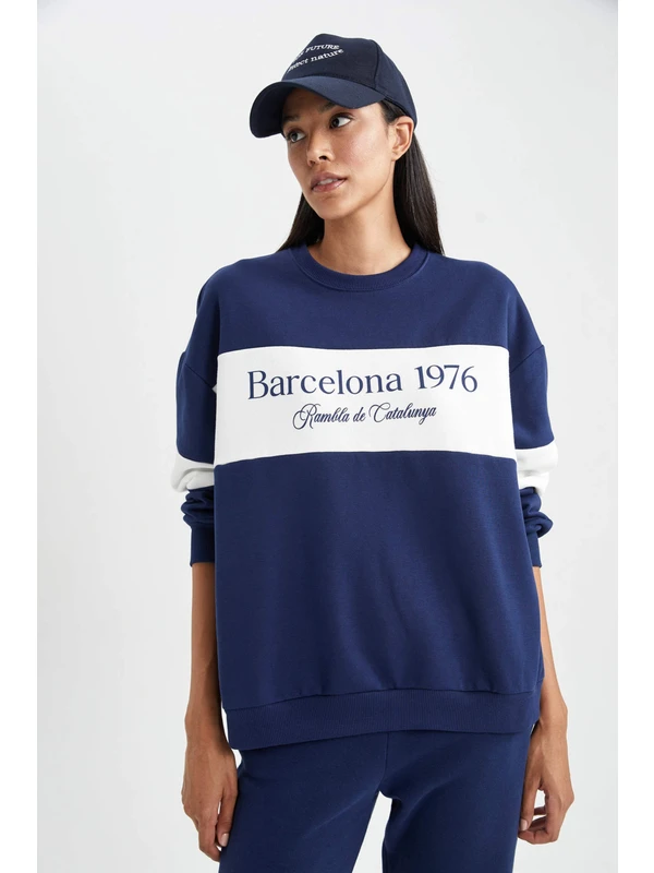 DeFacto Relax Fit Bisiklet Yaka Kalın Sweatshirt B1846AX23AU